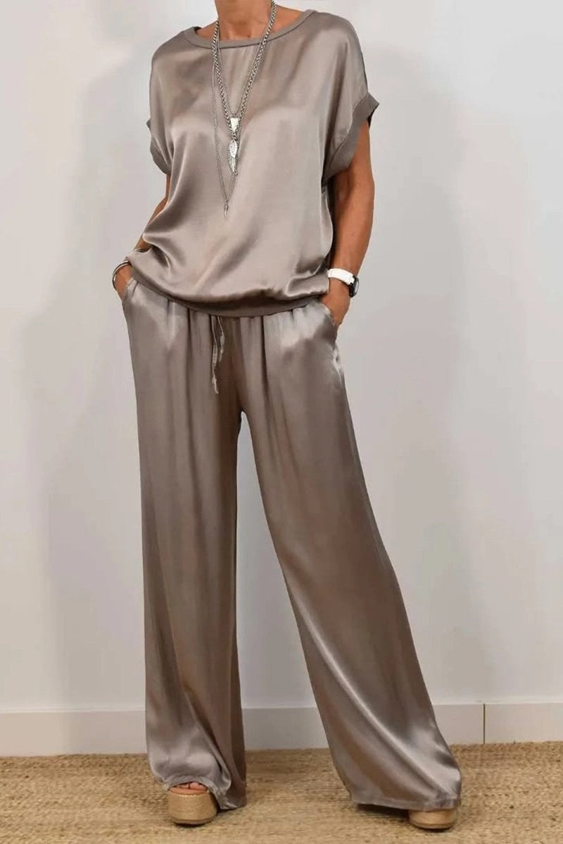 Spring Summer Trend Loose Shirt Wide Leg Pants Two Piece Sets
