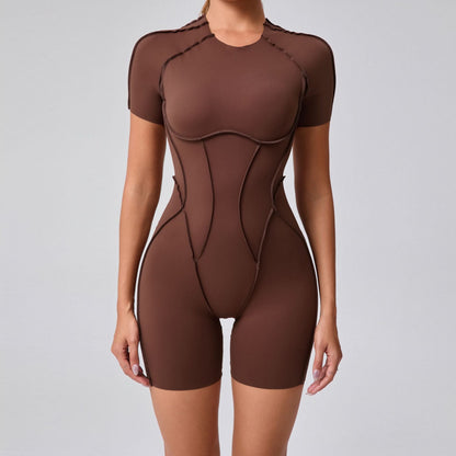 Three Dimensional Beauty Sports Yoga Jumpsuit One Piece Tight Short Sleeve Hollow Out Cutout Out Beauty Back Jumpsuit Fitness Clothes