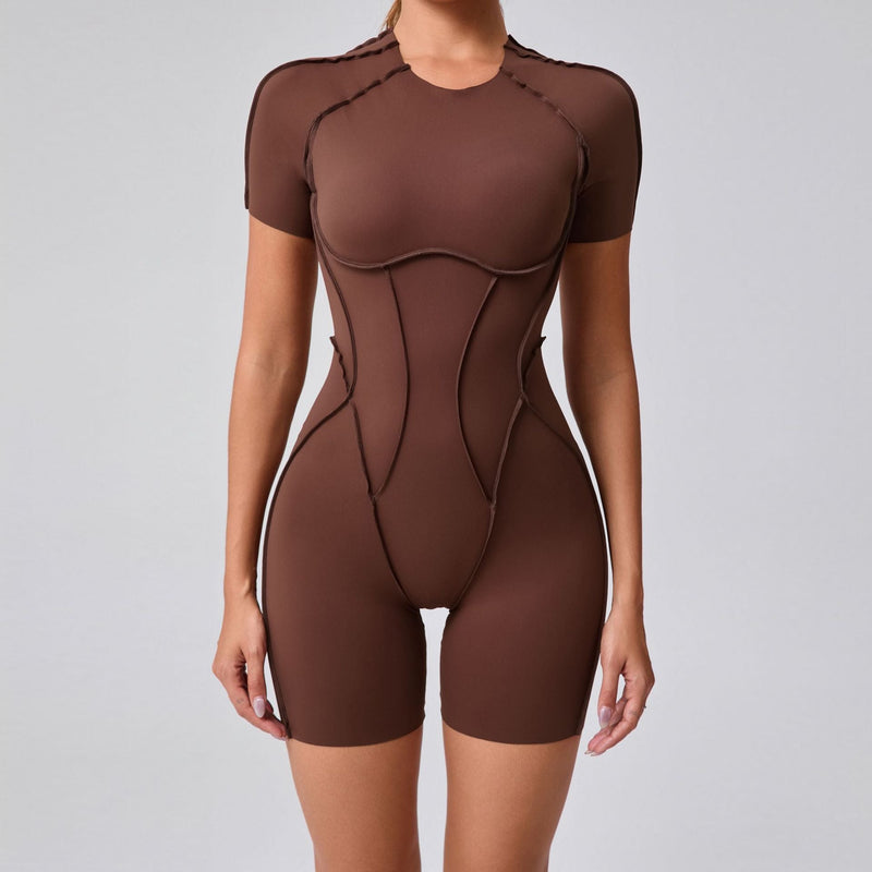 Three Dimensional Beauty Sports Yoga Jumpsuit One Piece Tight Short Sleeve Hollow Out Cutout Out Beauty Back Jumpsuit Fitness Clothes