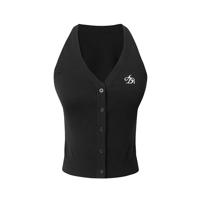 Sleeveless Ribbed Cardigan - V-neck Button-up Knit Tank Top