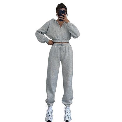 Autumn Winter Hooded Zipper Waist Tight Sweaters Clothing Exercise Suit