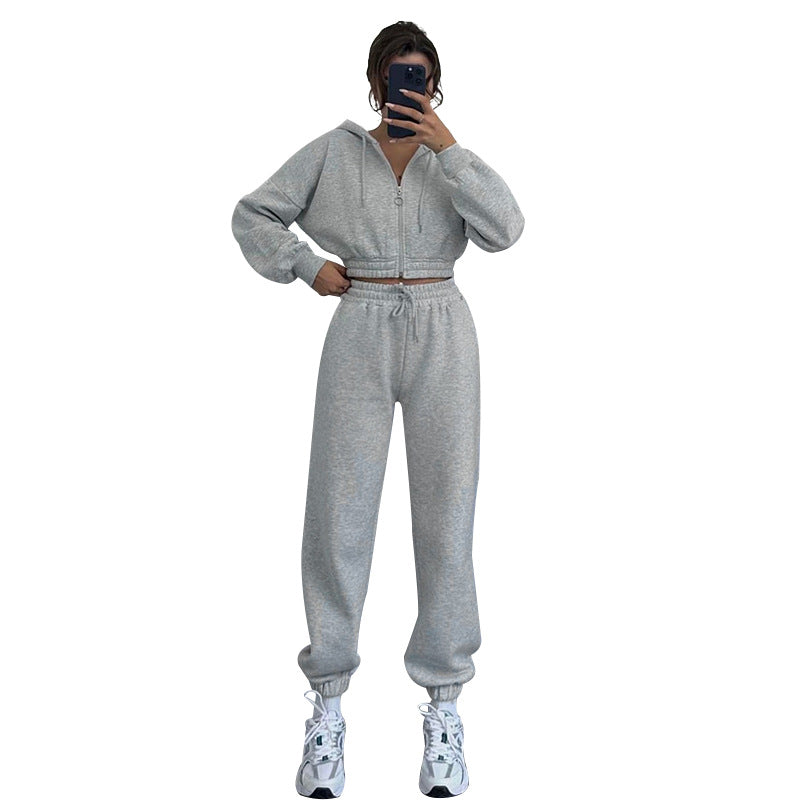 Autumn Winter Hooded Zipper Waist Tight Sweaters Clothing Exercise Suit
