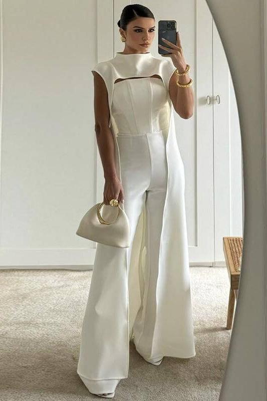 Long Cape Top Slim Jumpsuit Suit