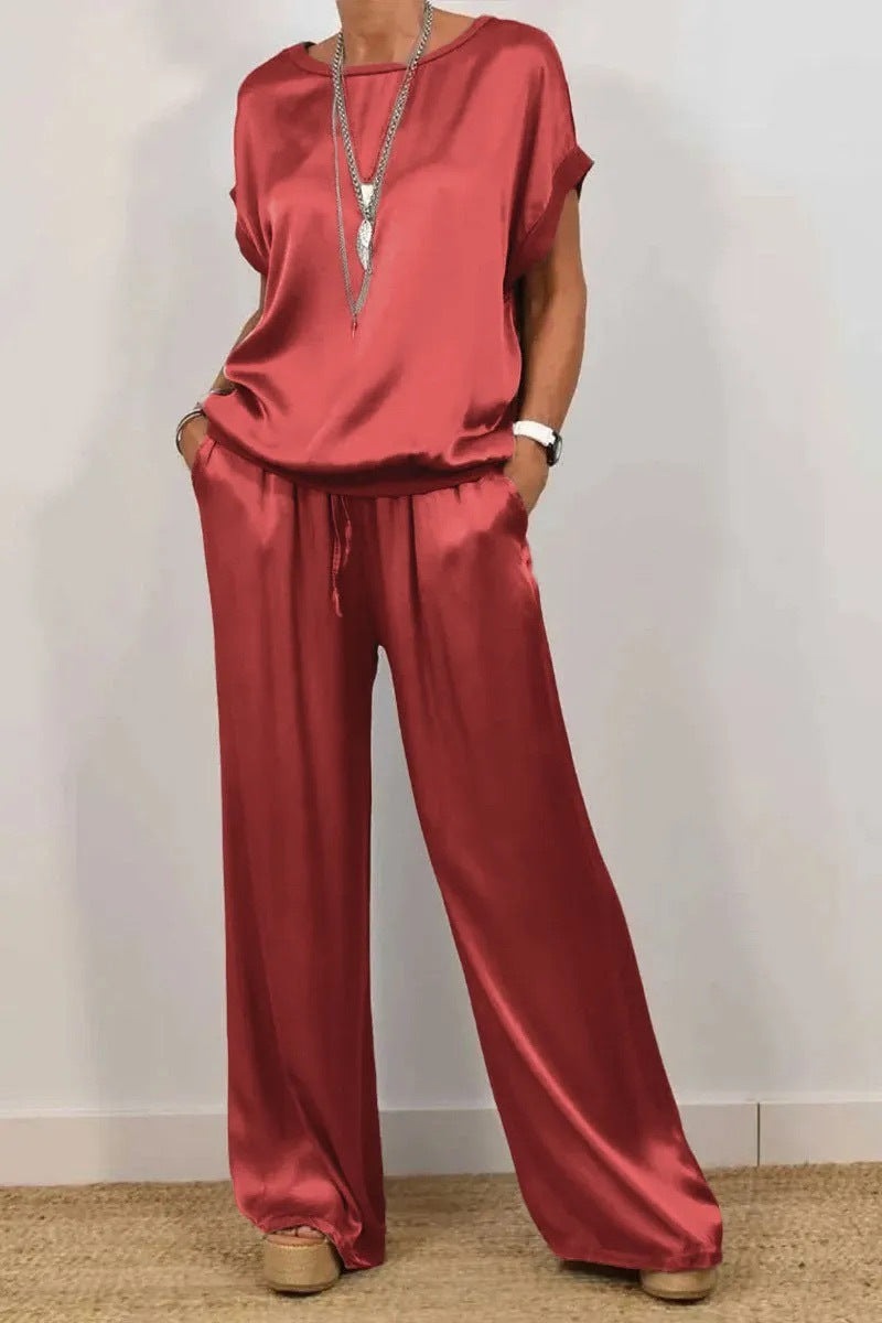 Spring Summer Trend Loose Shirt Wide Leg Pants Two Piece Sets