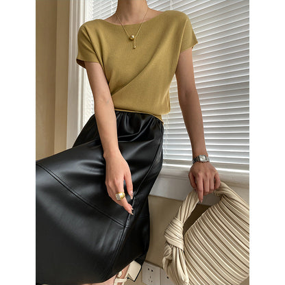 French Simplicity Raglan Sleeve Short Sleeved Sweater Top Bottoming Shirt Early Spring