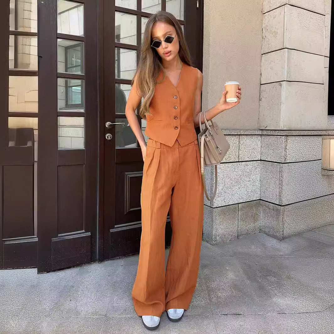 Vest Pants Two Piece Set Spring Summer Sleeveless Vest Hip Set