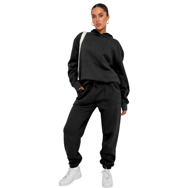 Autumn Winter Color Hooded Long Sleeve Sweater Clothing Trousers Suit