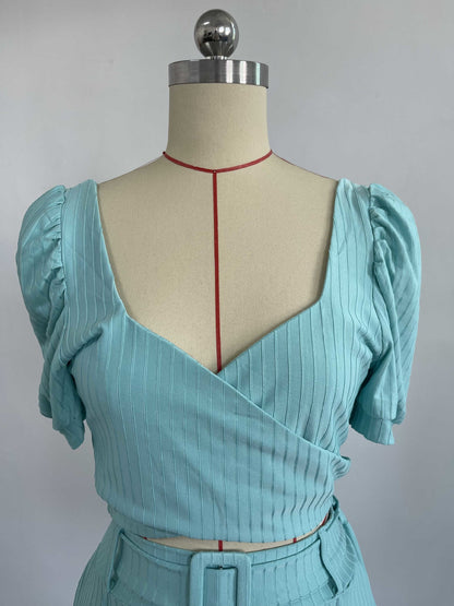 Puff Sleeve Short Shirt High Waist Shorts With Belt Coord Set