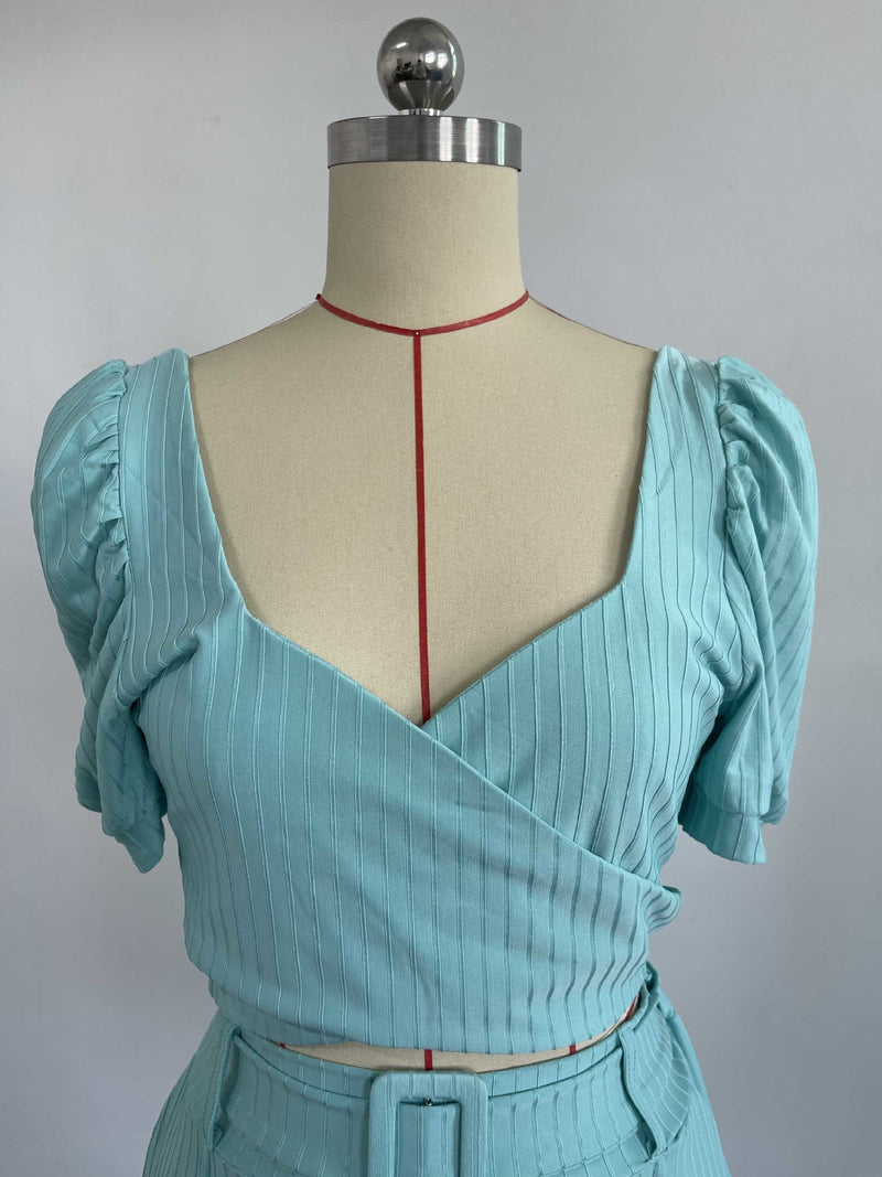 Puff Sleeve Short Shirt High Waist Shorts With Belt Coord Set