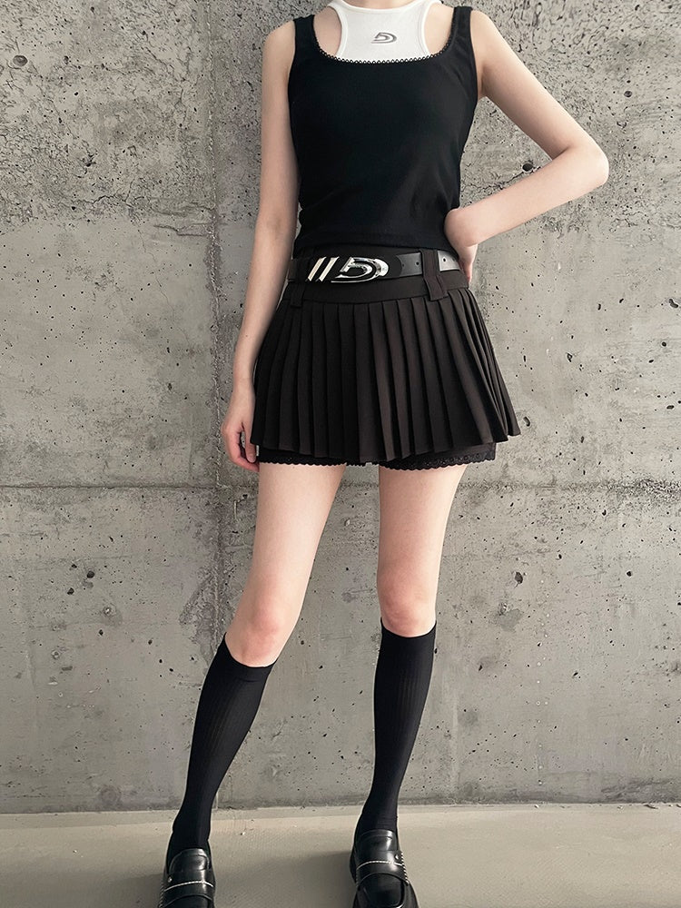 Pleated Lace A-line Skirt Trousers