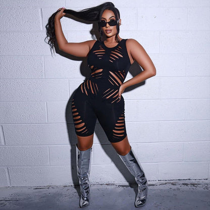 Clothing Summer Hollow Out Cutout Sleeveless High Elastic Slim Fit Slim Jumpsuit