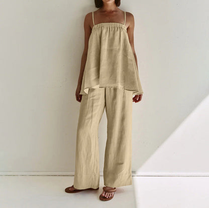 Clothing Puffy Camisole Wide Leg Pants Suit Summer Two Piece Suit
