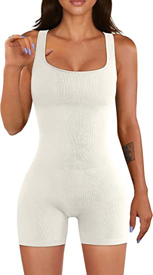 Yoga Jumpsuit Workout Ribbed Square Collar Sleeveless Sports Jumpsuit