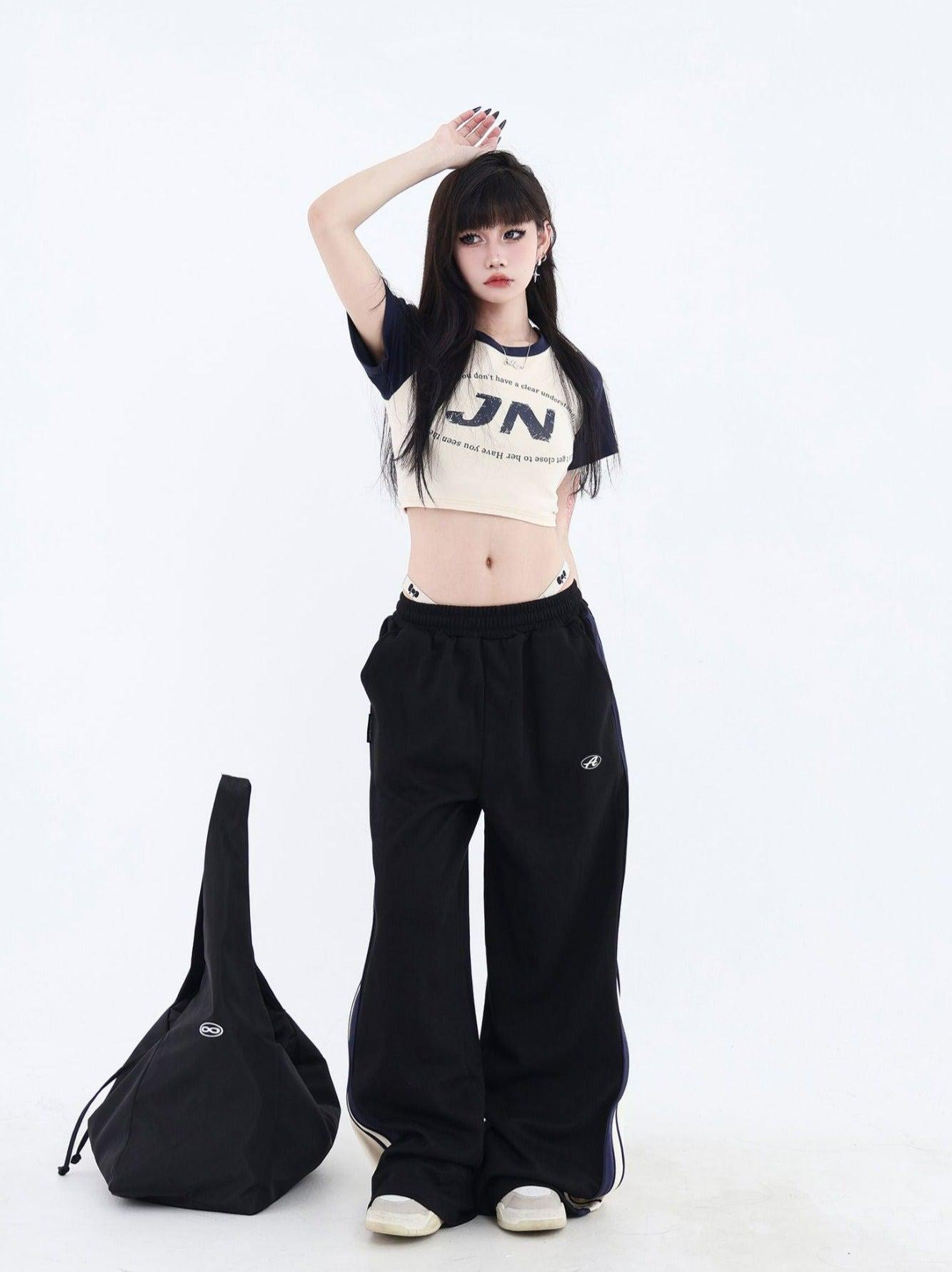 Cropped T-shirt With Logo and Slogan