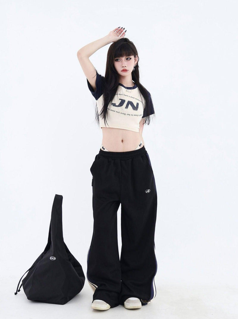 Cropped T-shirt With Logo and Slogan