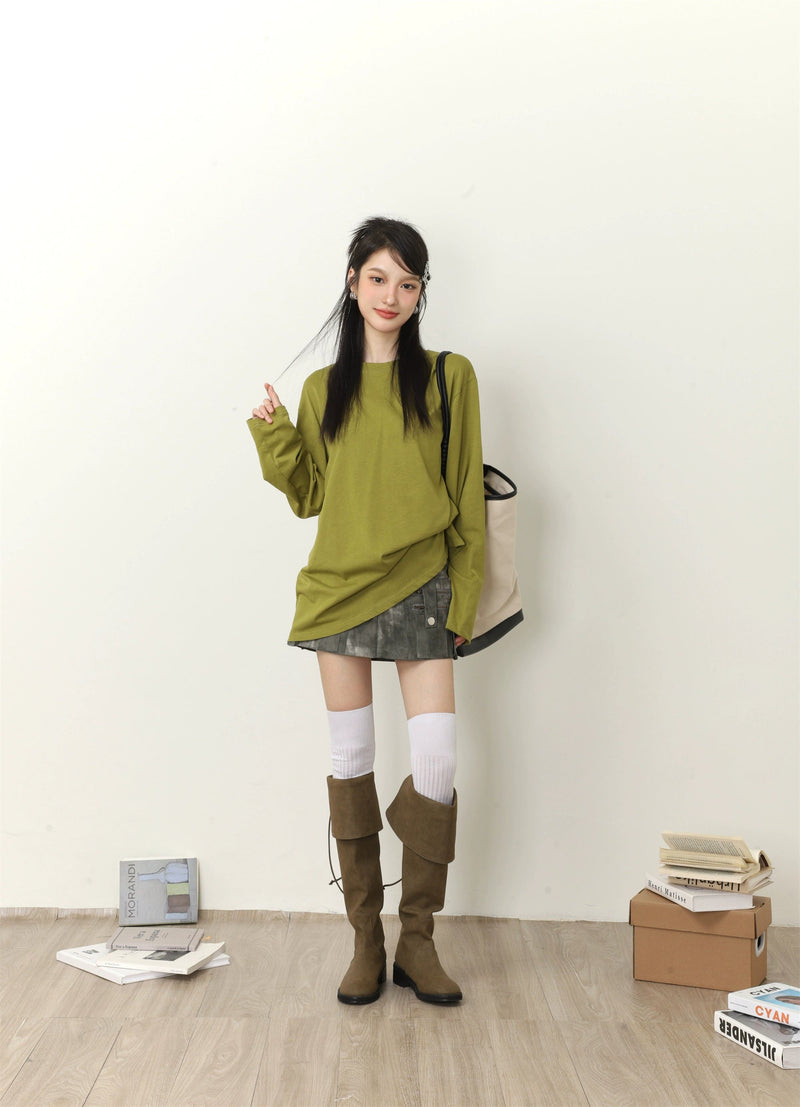 Color Loose Long Sleeve T-shirt