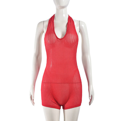 Summer Halter Backless Cutout Tight Breathable Jumpsuit