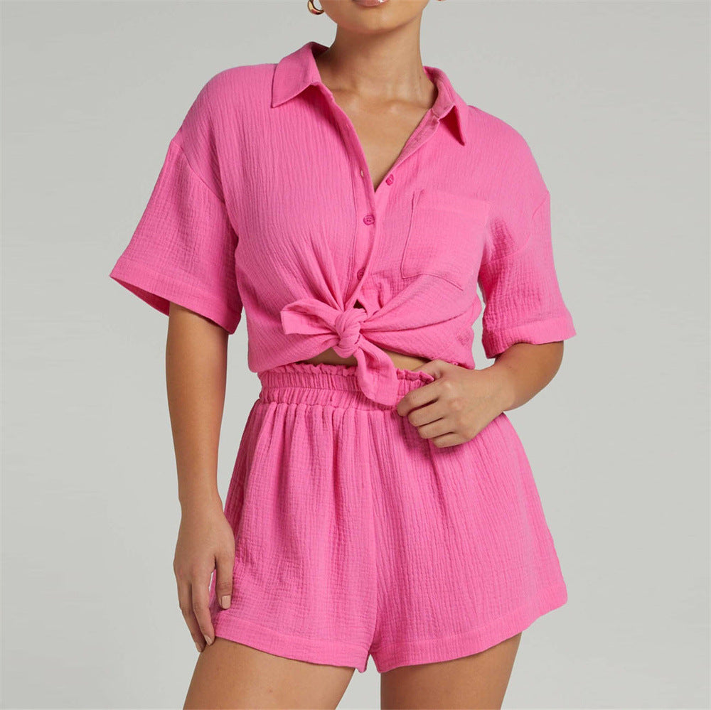 Color Shirt Outfit Loose Short Sleeves Single Breasted Clothing Spring Summer Shorts Two Piece Set