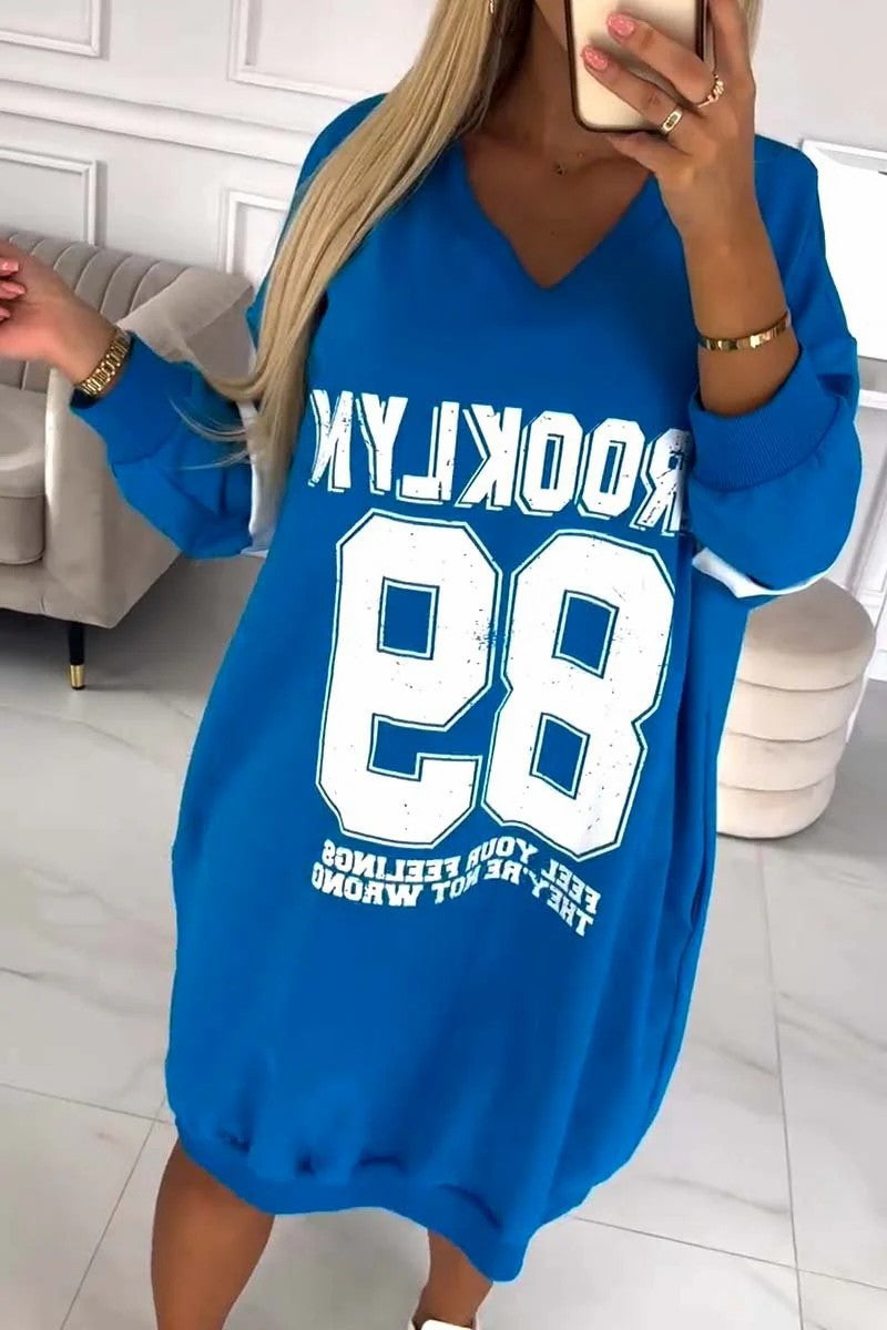 Autumn Winter Sport Letters Printed Sweatshirt Dress