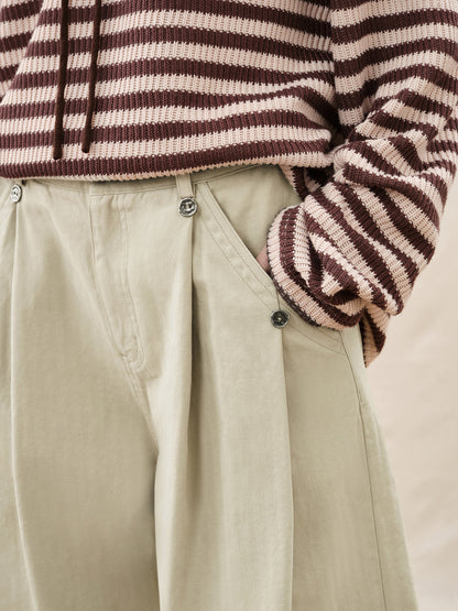 Ivory Wide Leg Pleated Pants
