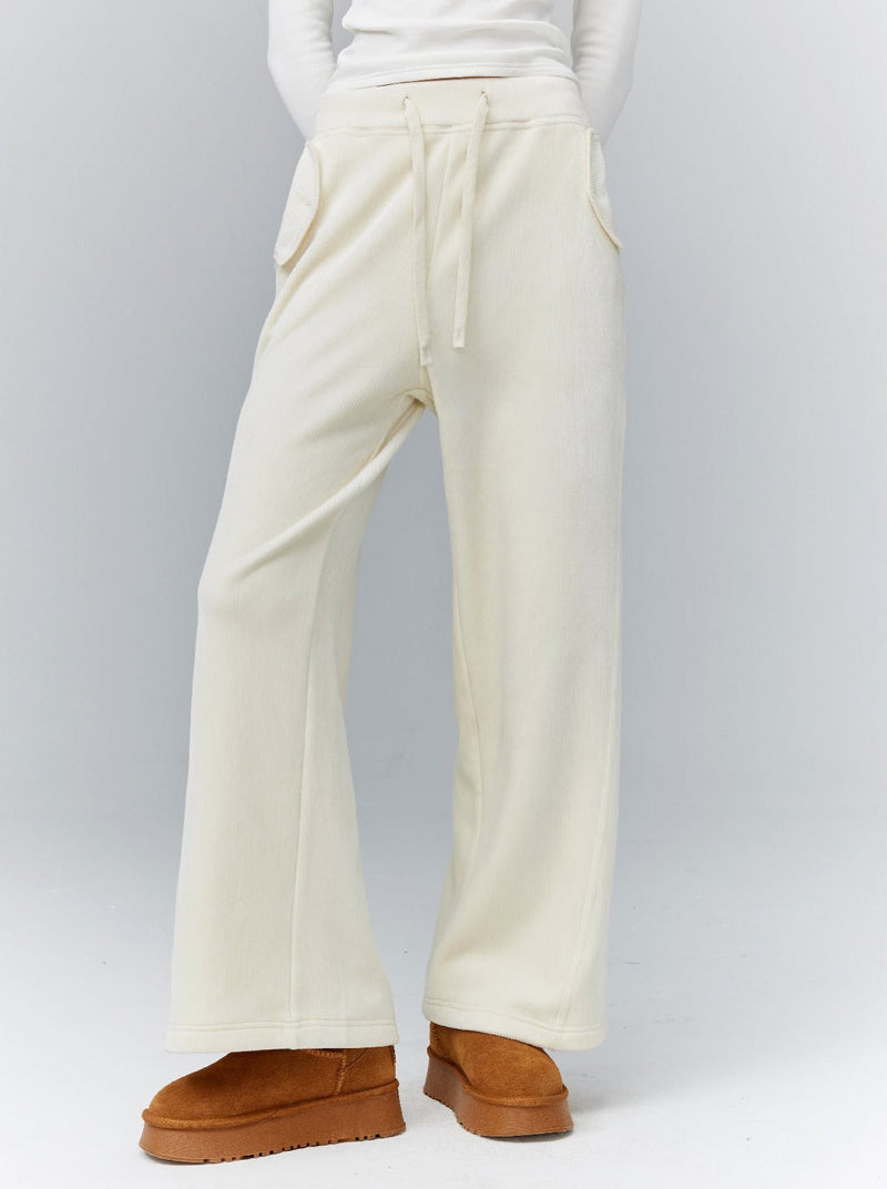Wide-leg Drawstring Lounge Pants in Black and Cream