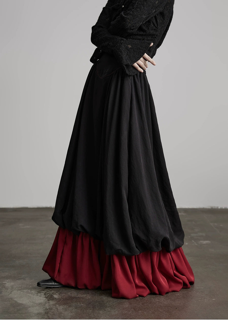 Black Patchwork Faux Two-piece A-line Skirt