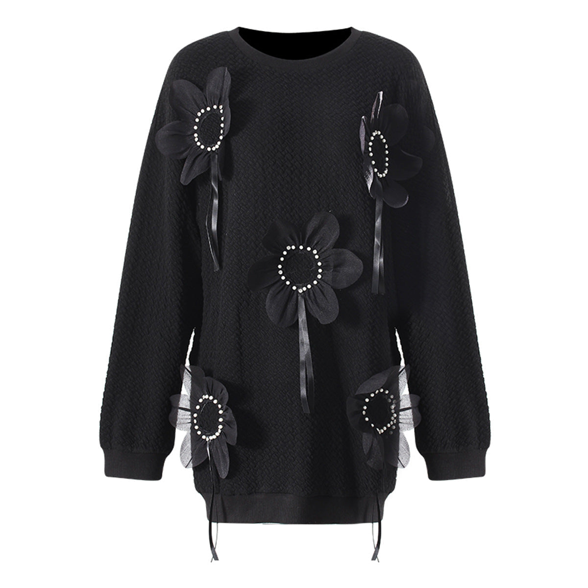 Mid Length Autumn Winter Color Three Dimensional Beaded Loose Outer Wear Sweatshirt