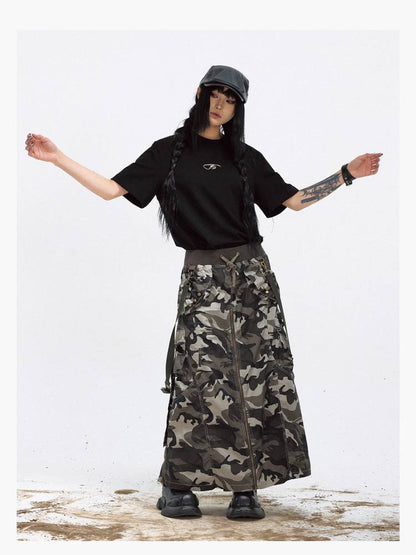 Camouflage Wide-leg Cargo Skirt