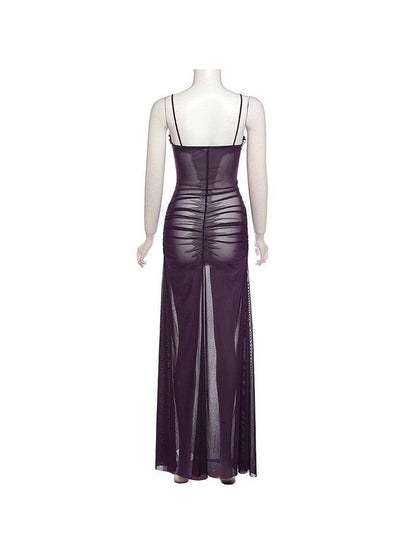 Cutout Suspender Ear Print Loose Fitting Cropped Maxi Dress