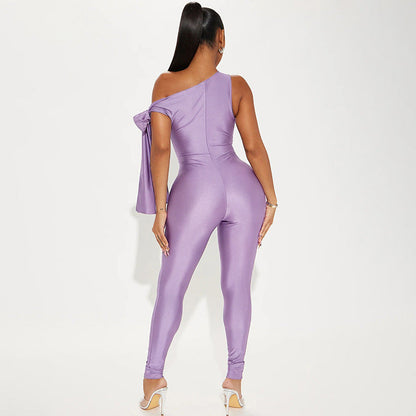 Clothing Summer One Shoulder Twisted Asymmetric Tight Jumpsuit