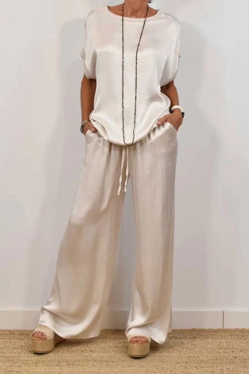 Spring Summer Trend Loose Shirt Wide Leg Pants Two Piece Sets