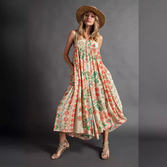 Summer Clothing Printed Loose Sleeveless Jumpsuit