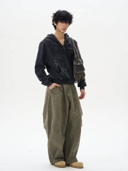 Olive Wide-leg Cargo Chain Pants