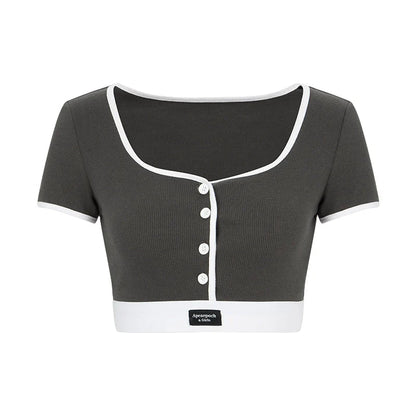 Black and White Contrast Trim Crop Top and Shorts Set
