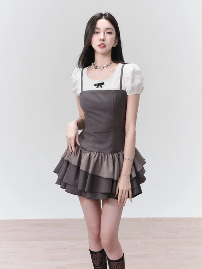 Charcoal : Strapless Ruffle-tier Mini Dress