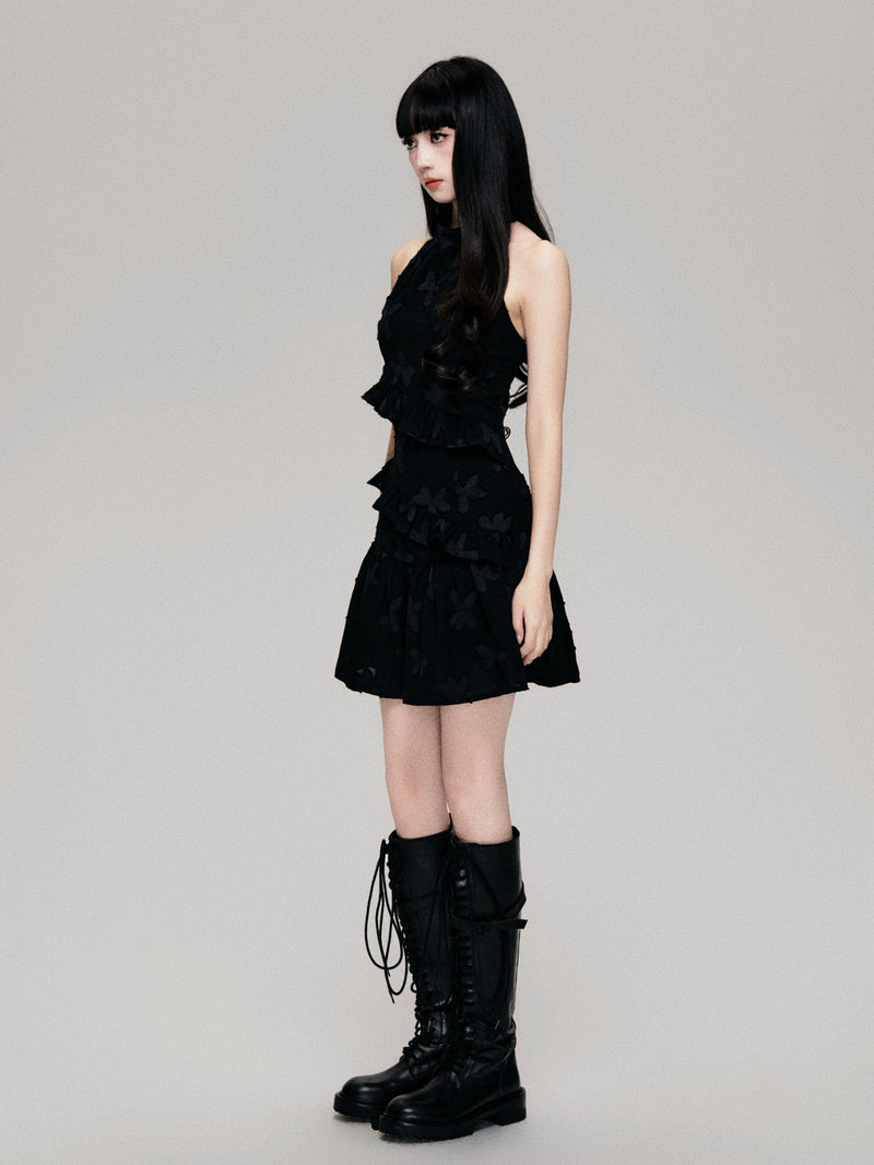 Luluswings Tiered Chiffon Halter Mini Dress - Romantic Ruffled Cocktail Dress