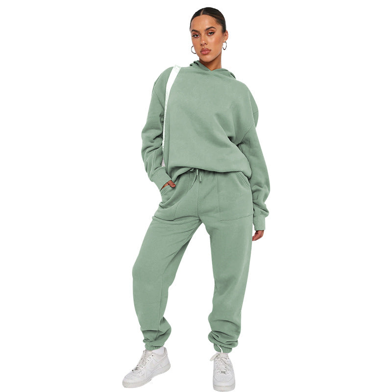 Autumn Winter Color Hooded Long Sleeve Sweater Clothing Trousers Suit