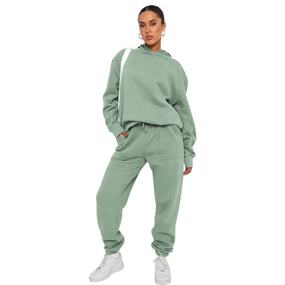 Autumn Winter Color Hooded Long Sleeve Sweater Clothing Trousers Suit