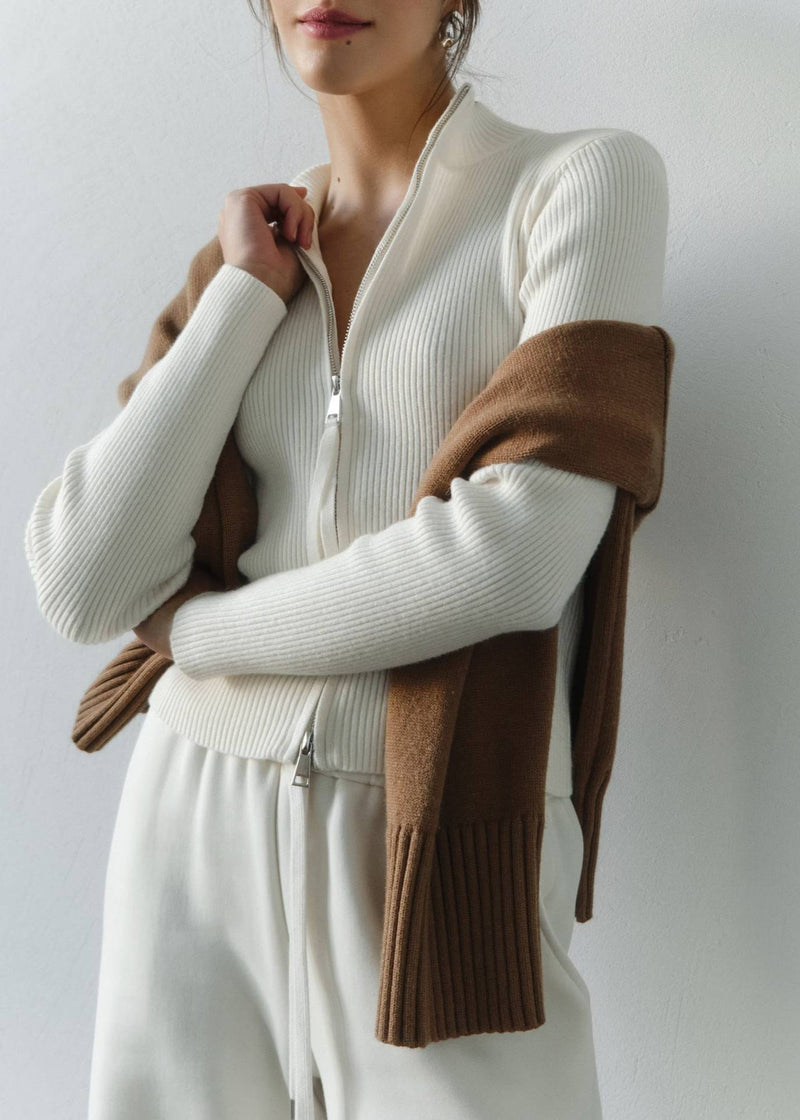 Mila Ribbed Knit Zip-up Sweater