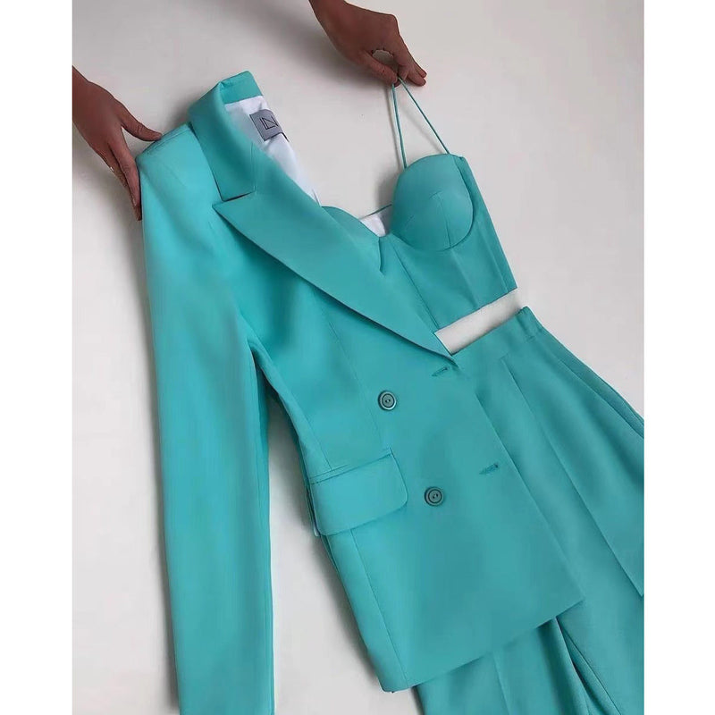 Office Business Plus Bra Pants Blazer Suit Set