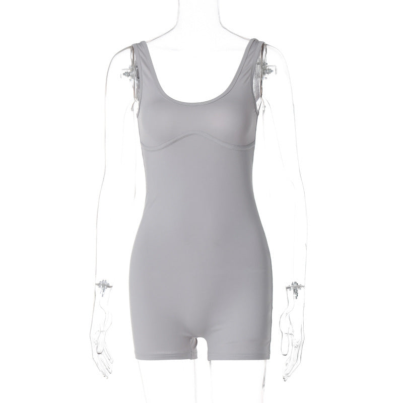 Clothing Summer Street Shooting Color Slim U Neck Shoulder Strap Jumpsuit
