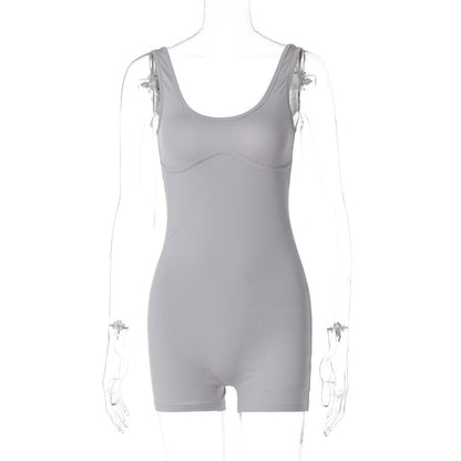 Clothing Summer Street Shooting Color Slim U Neck Shoulder Strap Jumpsuit