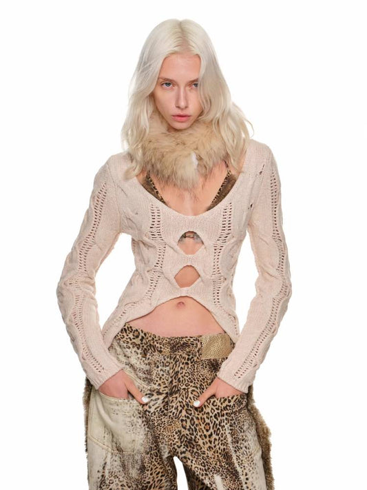 Slim Distressed Cable Knit Sweater