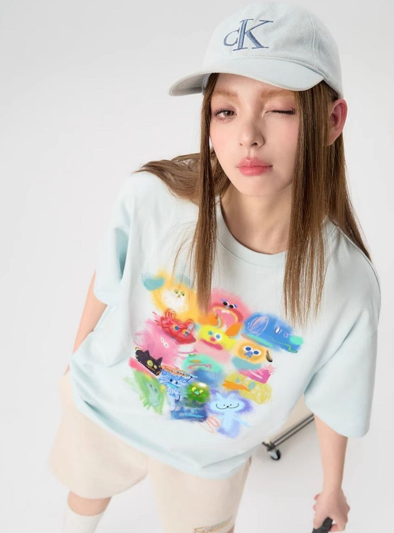 T-shirt With Gradient Cartoon Print