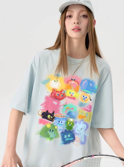 T-shirt With Gradient Cartoon Print