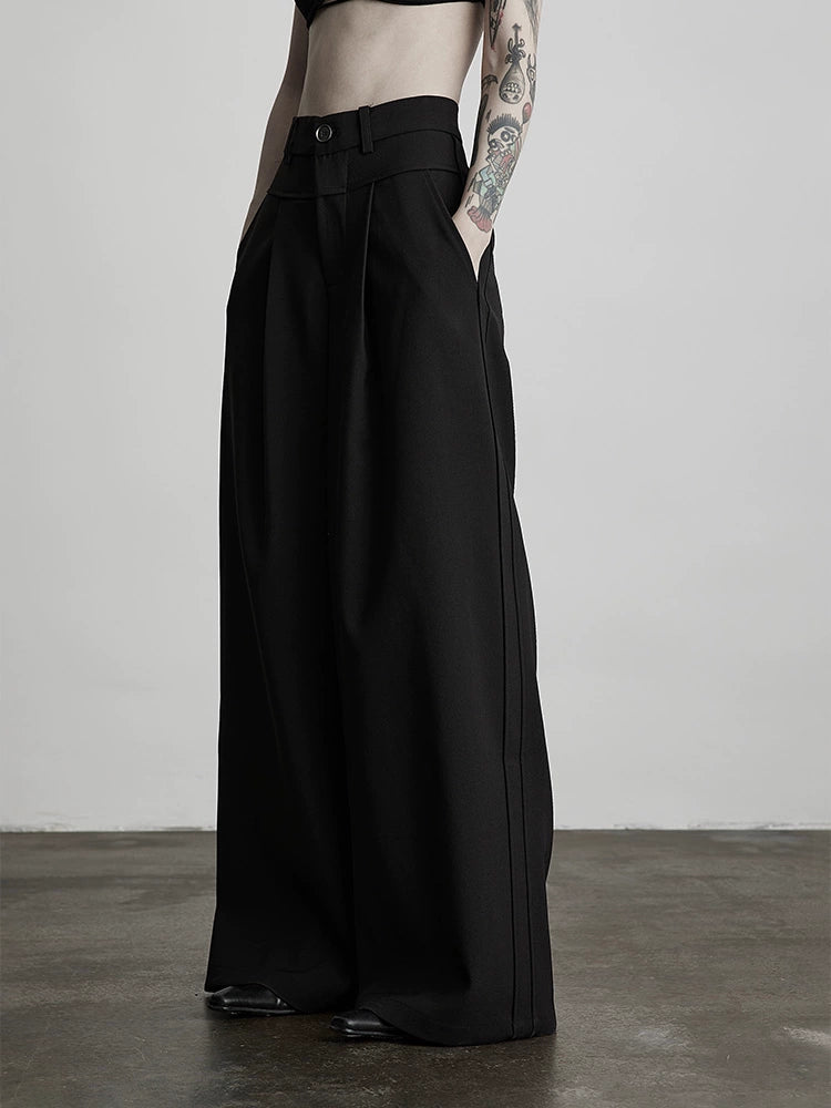 Black Pleated Wide-leg Pants