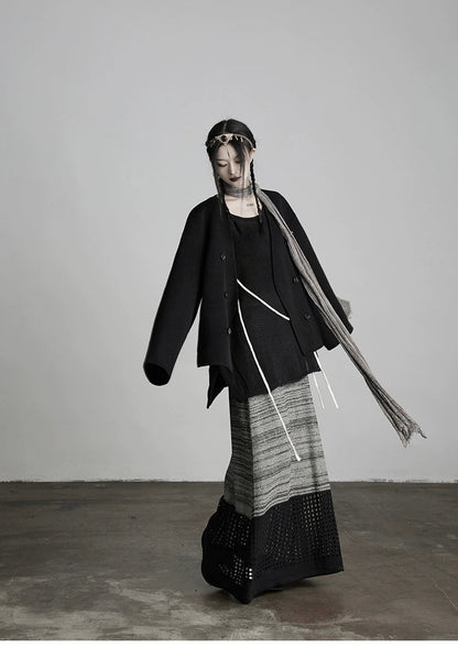 Irregular Color Block Dark Long Skirt