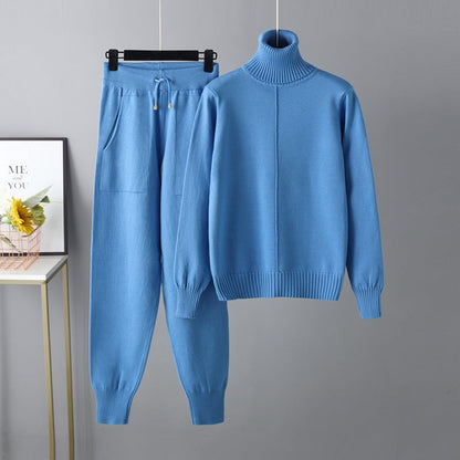 Set Autumn Winter Turtleneck Color Sweaters Two Piece Set