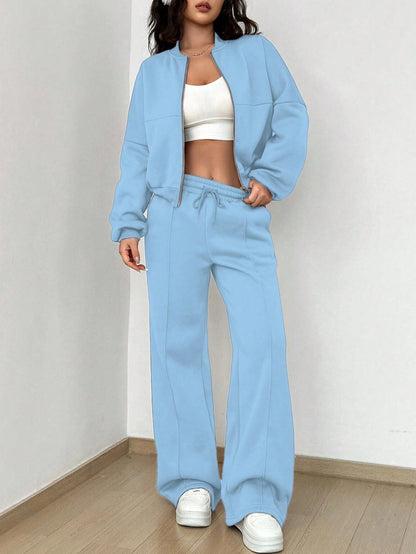 Spring Autumn Two Piece Set Cardigan Zipper Slim Fit Elastic for