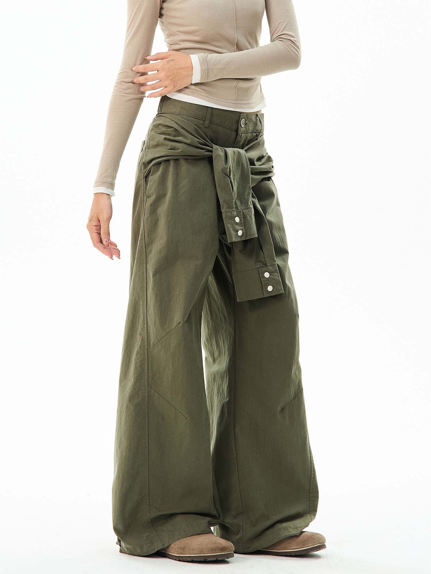 Wide-leg Cargo Pants With Tie-front Detail